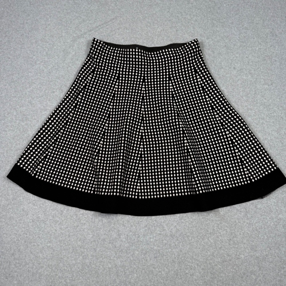 Essentials Sioni Retro 60s Women Black White Diamond Knit A-Line Skirt Large New